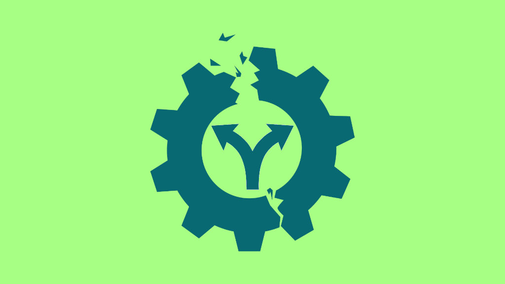 Icon of broken wheel with two arrows going in different directions