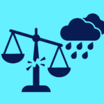 Symbol of breaking, unbalanced scales with a rain cloud over one side