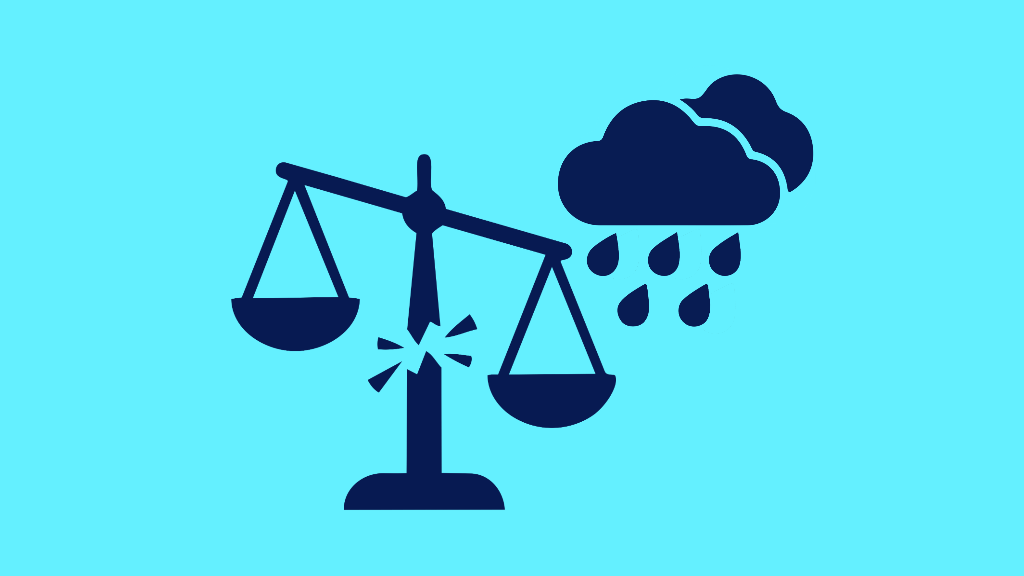 Symbol of breaking, unbalanced scales with a rain cloud over one side