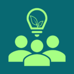 Icons of three people with a light bulb overhead and a sprouting leaf inside.