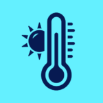 Icon of a thermometer and sun.