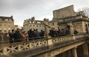 Students on a tour of the Roman Baths