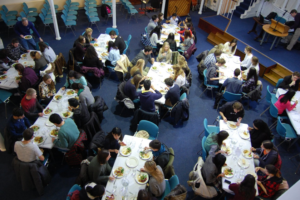 Students attending the International Lunch at the Widcombe Baptist Church. 