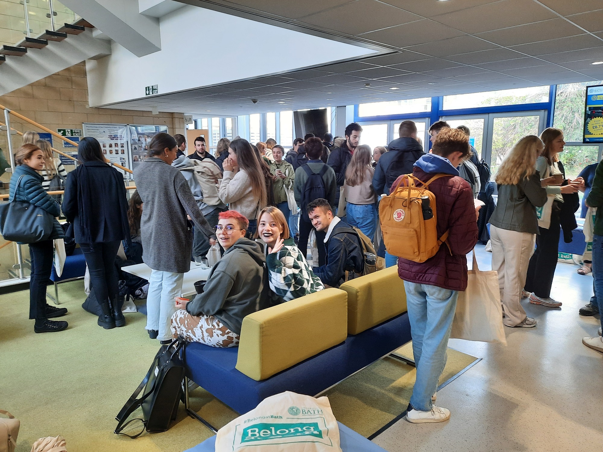 Students having refreshments before the induction session