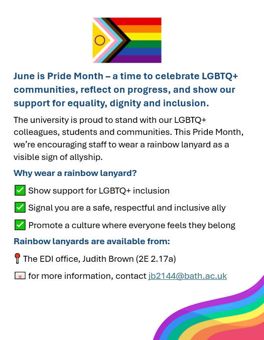 Invite to all staff to obtain and wear a rainbow lanyard in support of the LGBT+ community