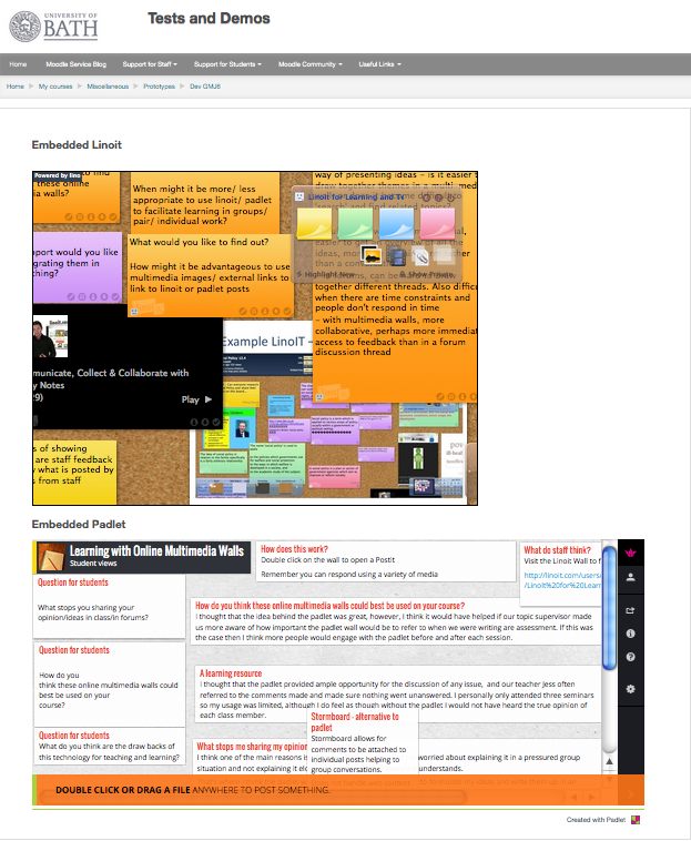 An example of multimedia message walls embedded into Moodle