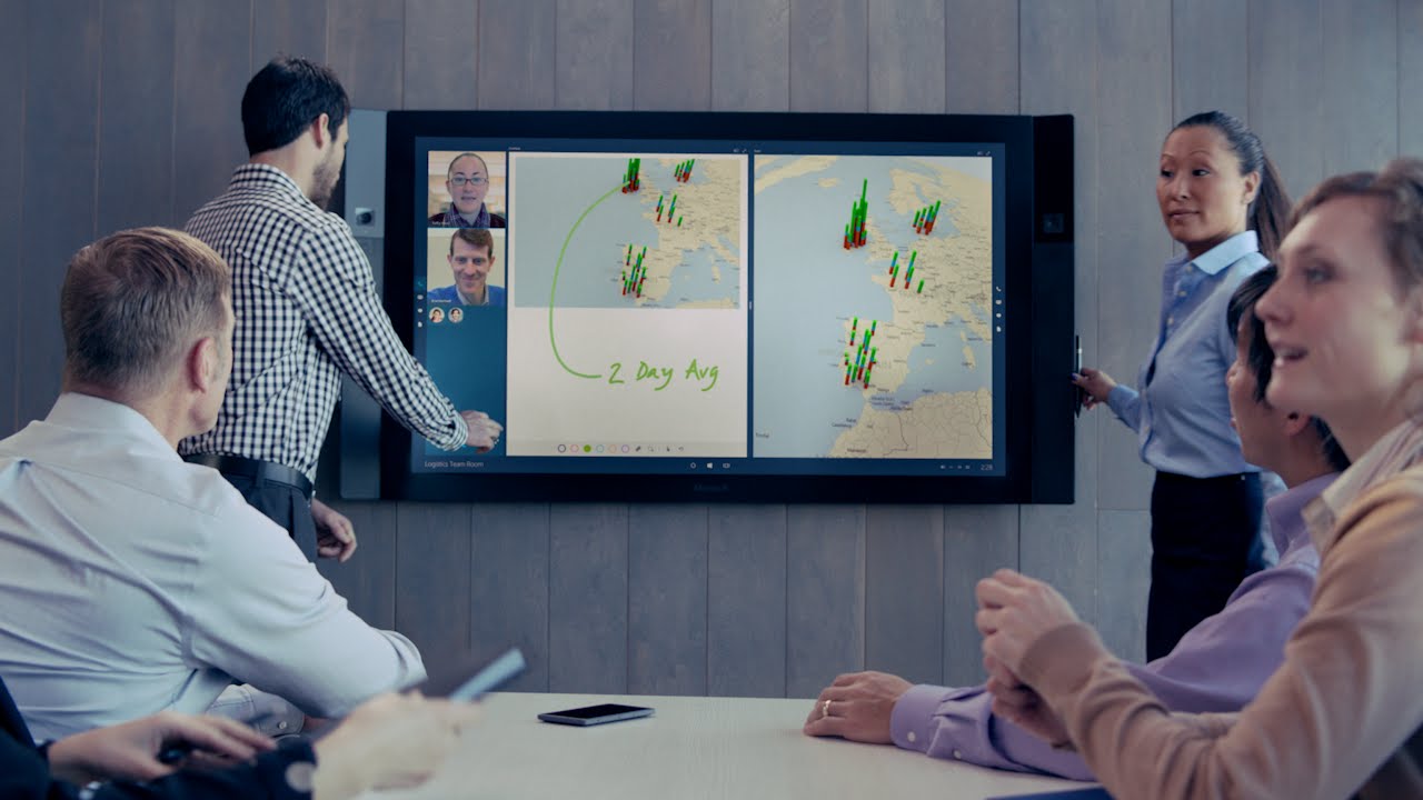 An example of the Surface Hub in use.  Used with permission from Microsoft.