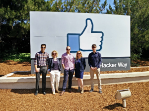 Prithu, Siobain, Martin, Stephanie and Ventsislav (left to right) posing at 1 Hacker Way.