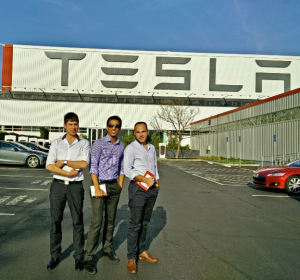 Ventsislav, Prithu and Martin (left to right) looking slick just before the Tesla tour.