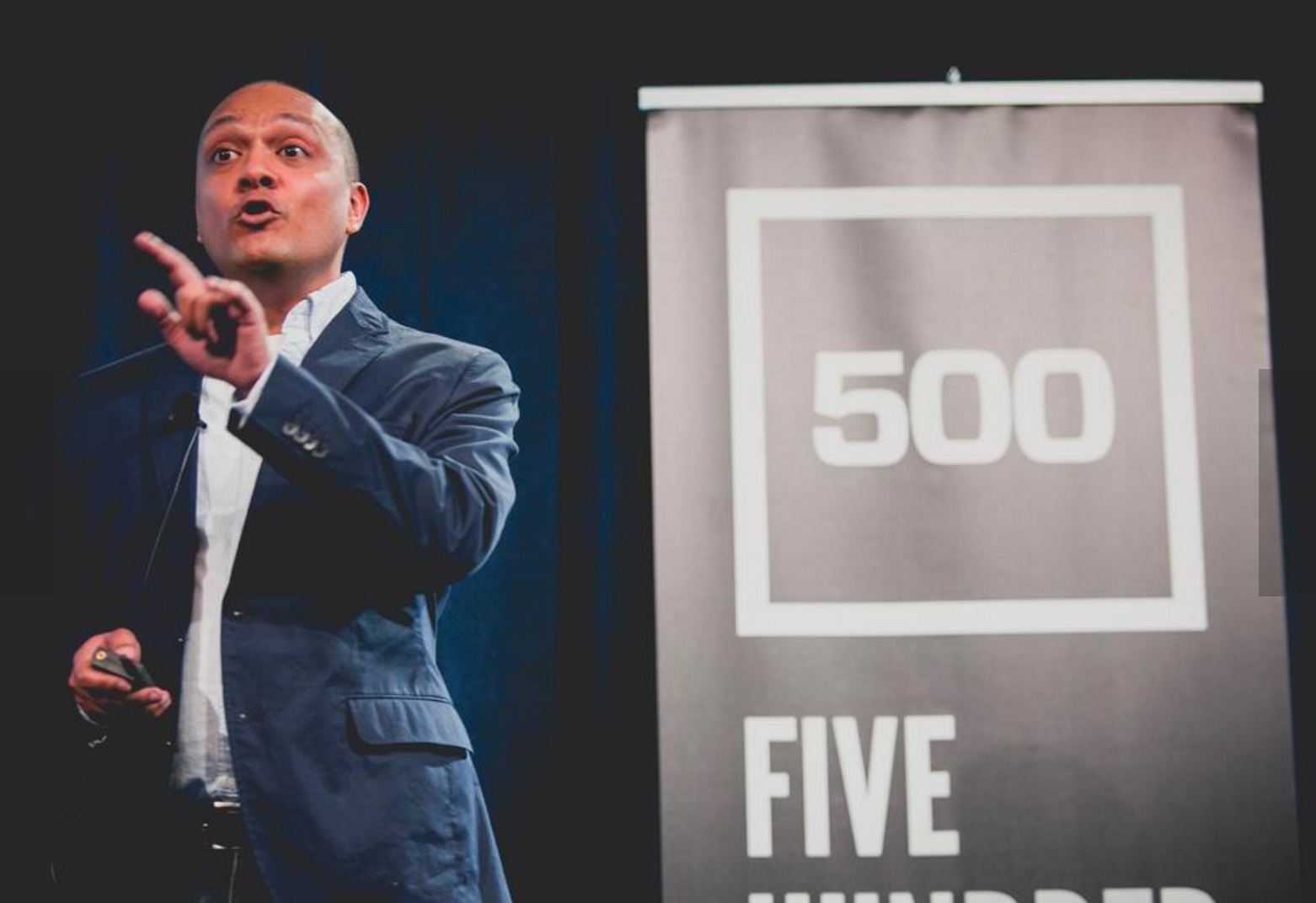 Amit Kothari pitching at 500 Startups Demo day at the Computer History Museum in Silicon Valley