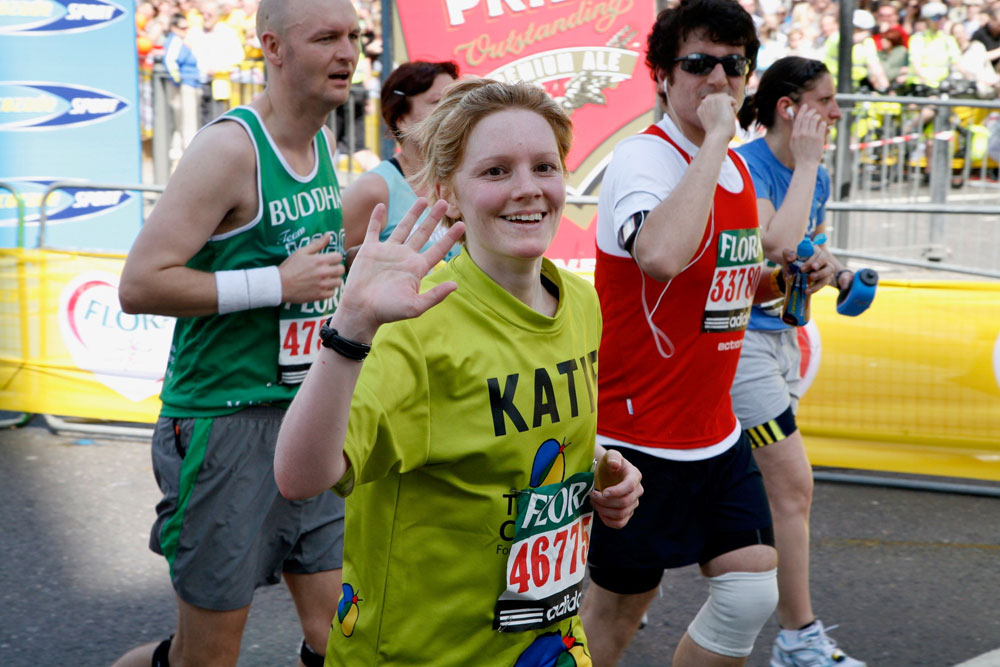 Katie running the London Marathon in 2009