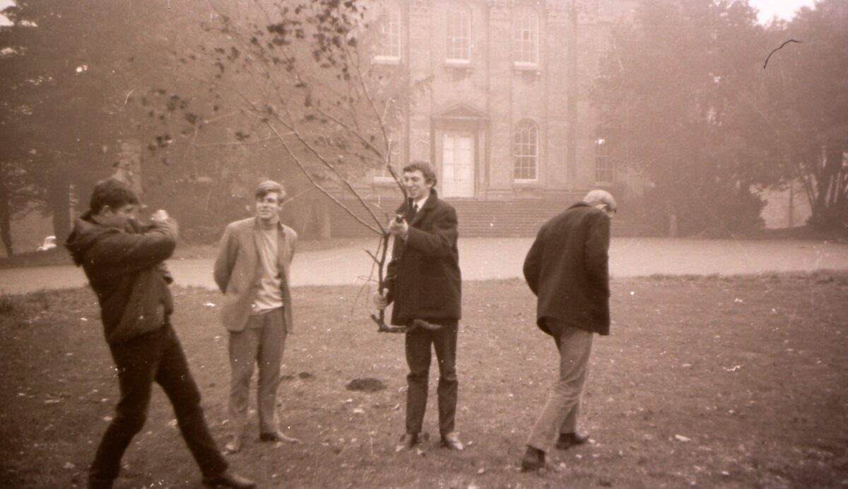 University of Bath Architecture students playing outside Kingsweston House in the late 1960s