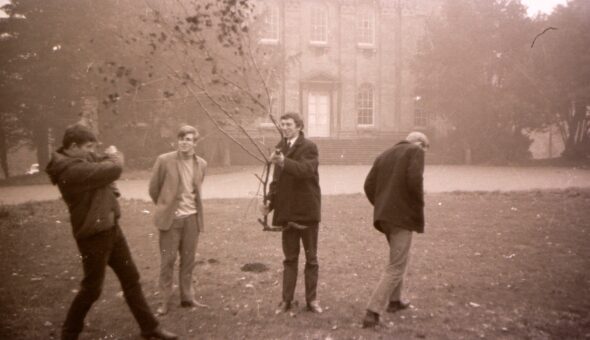 University of Bath Architecture students playing outside Kingsweston House in the late 1960s