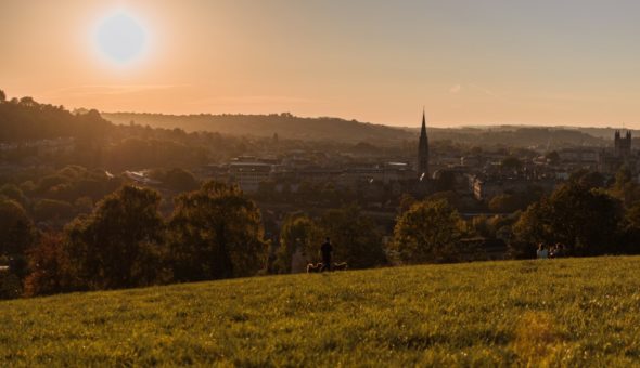View of the sun setting over Bathwick fields