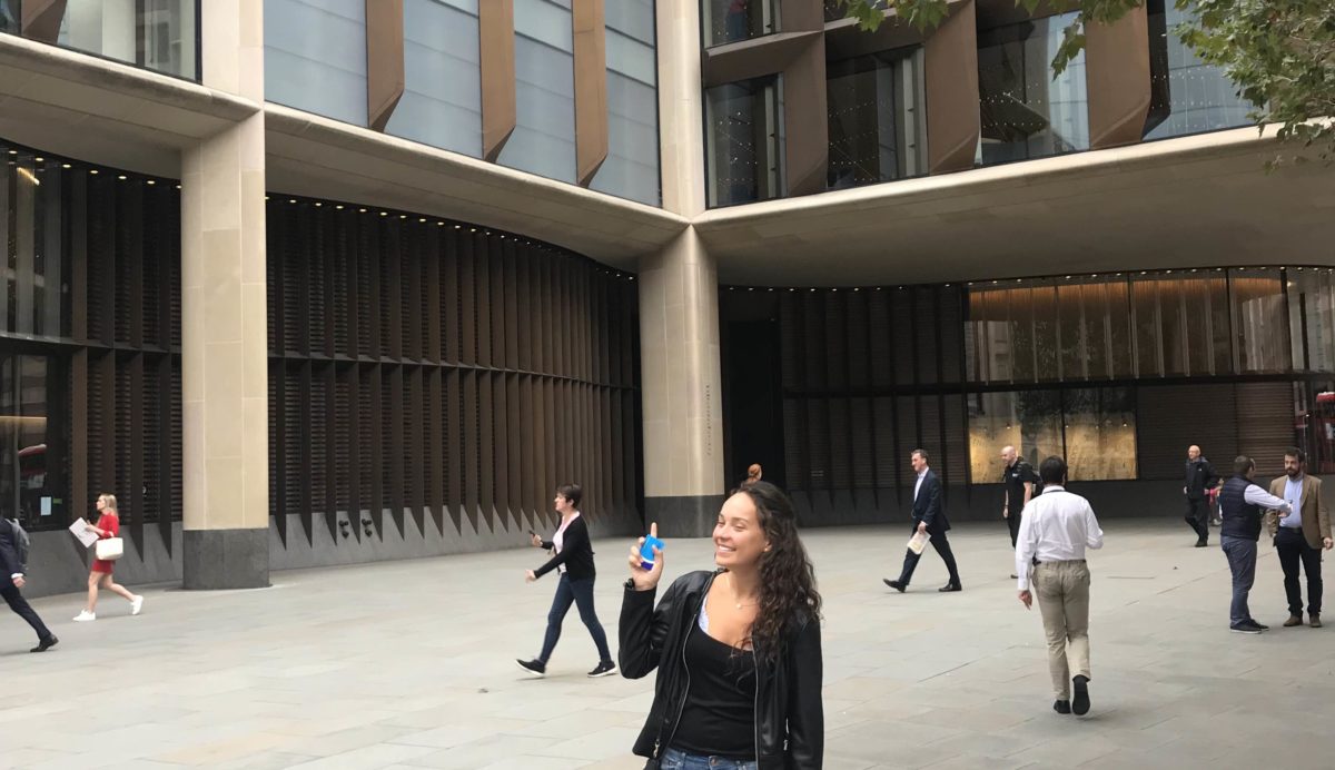 girl standing outside of the office