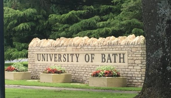 The University of Bath sign at the entrance to campus