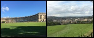 The royal crescent and a view of bath from the hill