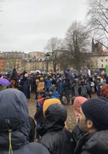 A picture of people listening to Great Thunberg's speech for a climate strike in Bristol