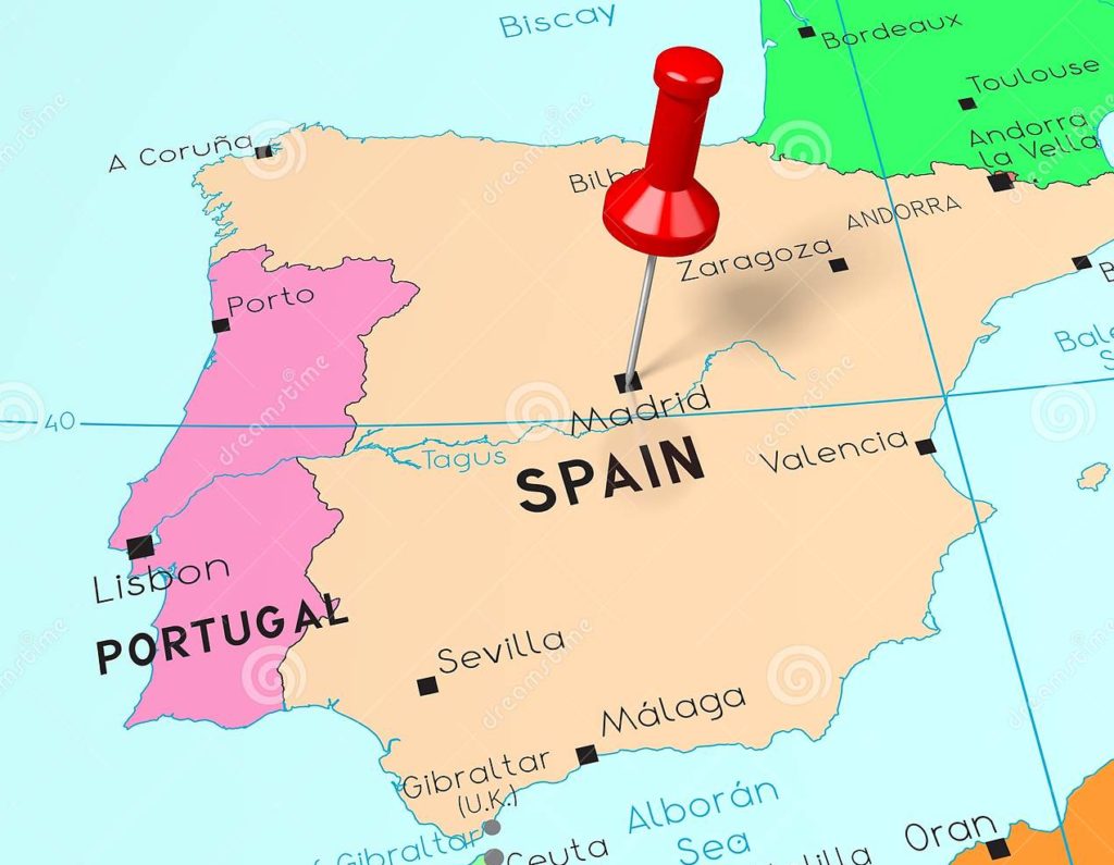 Map of Spain with Madrid marked