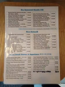 Menu from Noodles at Bath. 