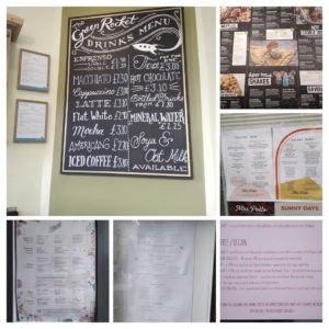 Menus from: The Green Rocket, The Botanist, All Bar One, Dr Gelato, Mrs Potts and Creams. 