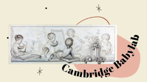 Old drawing of children with the words 'cambridge babylab' on the lower right