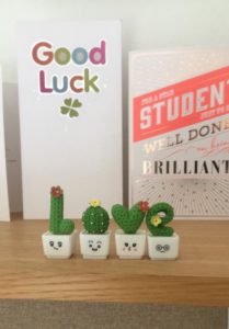 Good luck for uni cards and a cacti ornament my Mum gave me for uni