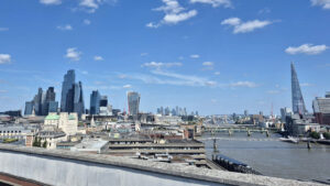 The River Thames in central London with buildings like The Shard in the background.