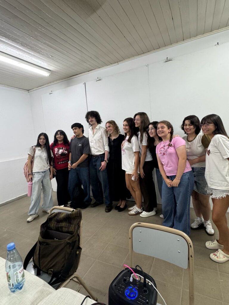 Nell and a group of students in a school in Chaco, Argentina