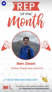 Instagram post from @thesubath celebrating Ben as 'Rep of the month'.