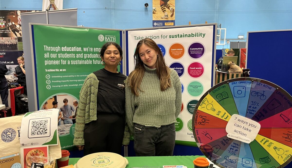 Two students at a stall on Fresher Fair.