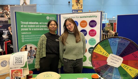 Two students at a stall on Fresher Fair.